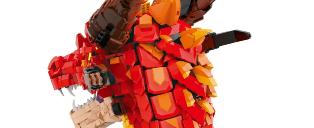 Detailed display from different angles of JMBricklayer Red Fire Dragon Loong Head 70105 3