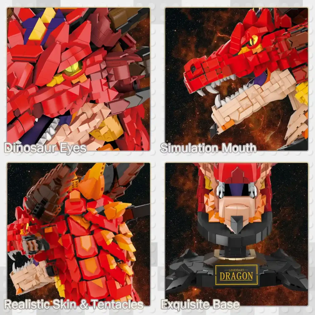 Realistic Design of JMBricklayer Red Fire Dragon Loong Head 70105