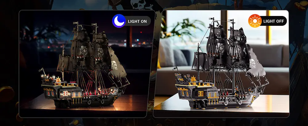 the comparison of light on and light off of jmbricklayer Age of Exploration The Black Pearl 40002