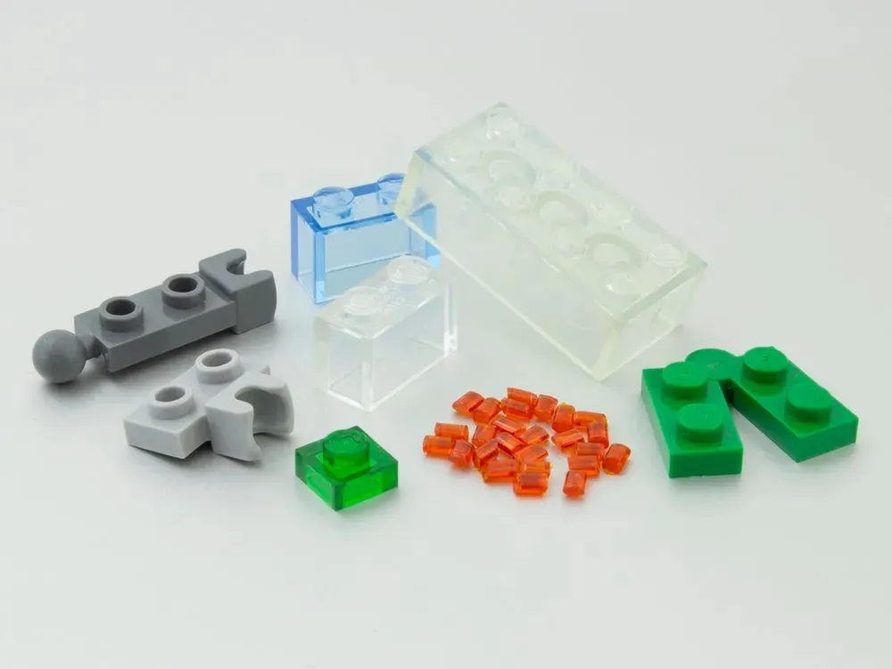LEGO pieces made from PC (polycarbonate) material.
